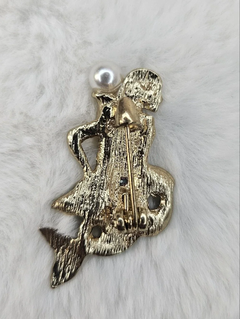 Gold & Emerald Green Mermaid Brooch with Pearl Accent